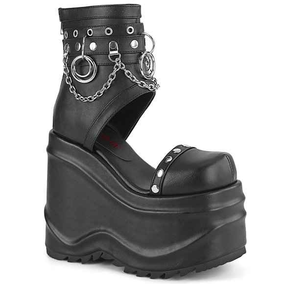 Demonia Wave-22 Platform Black Vegan Bootie Sandal - Picture 1 of 2